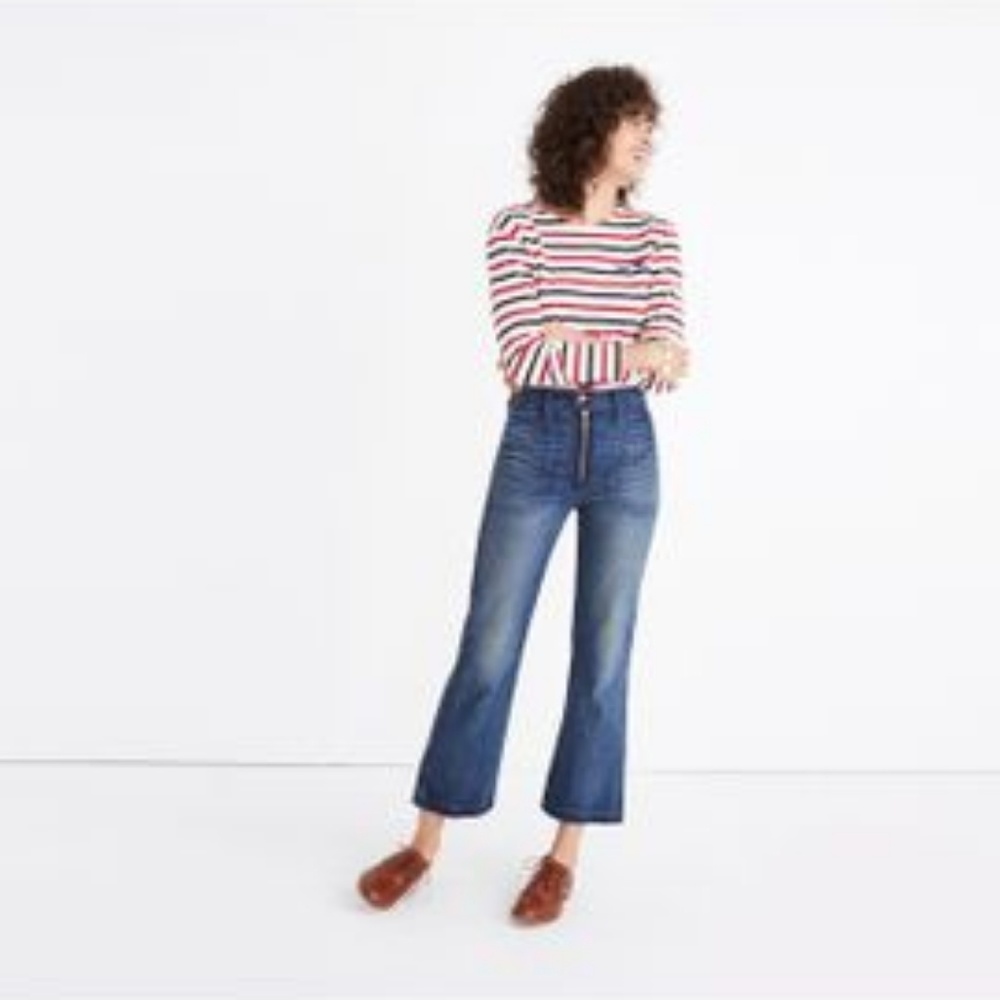 Rivet and thread exposed zipper jeans